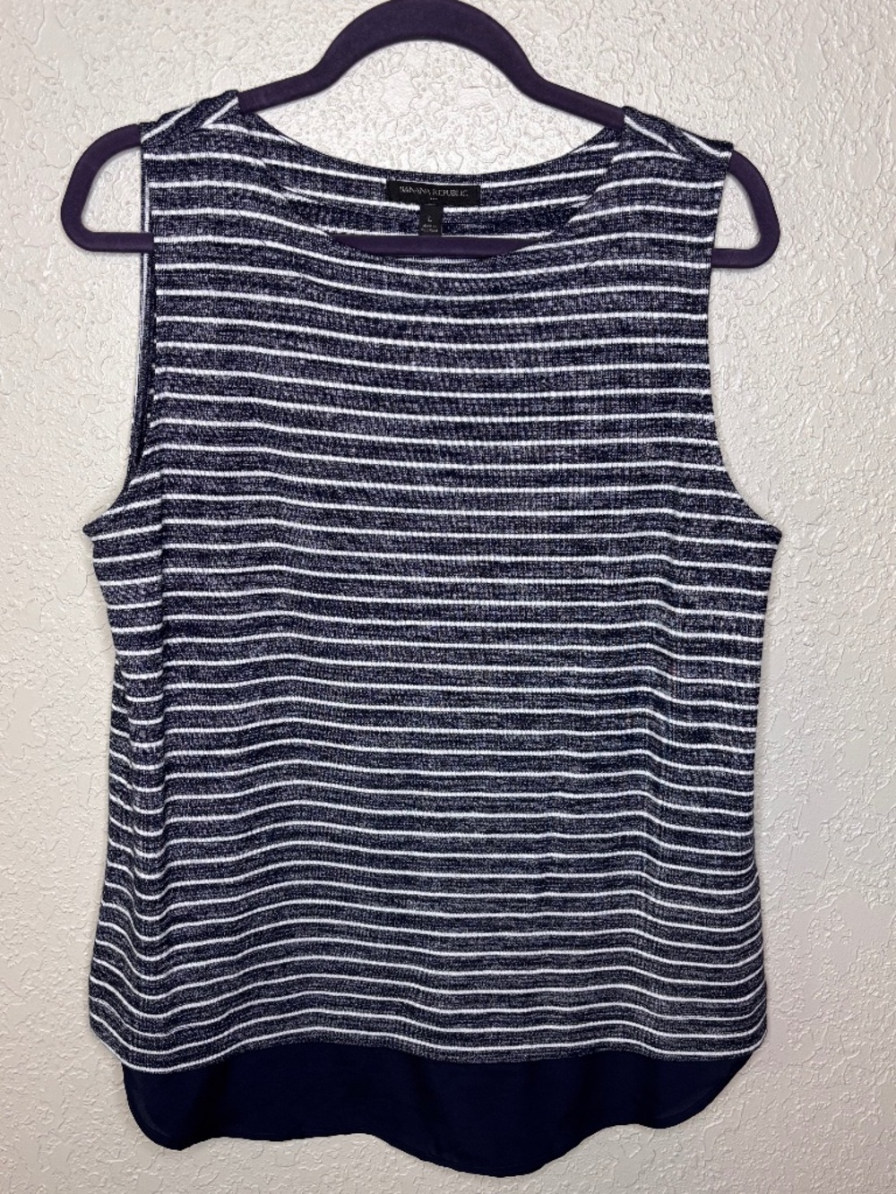 Banana Republic Navy Blue White Striped Sleeveless Tank Top Women's Size Large
